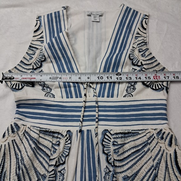 Christian Lacroix Dress Women's Small White Blue Maxi Pockets Linen Vacation - Picture 11 of 12